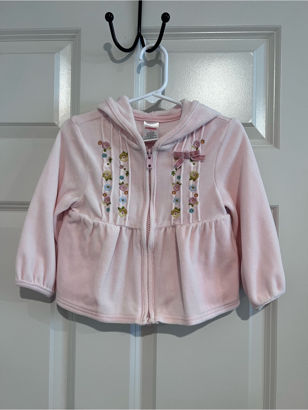 Vintage Gymboree Light Pink Hooded Zip Sweatshirt with Floral Embroidery
